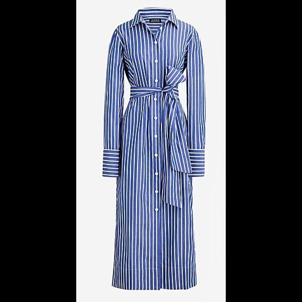 NWT J.Crew Long-sleeve button-up shirtdress in striped cotton poplin Size 4